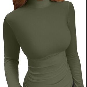 Olive Green Women's Turtleneck Top